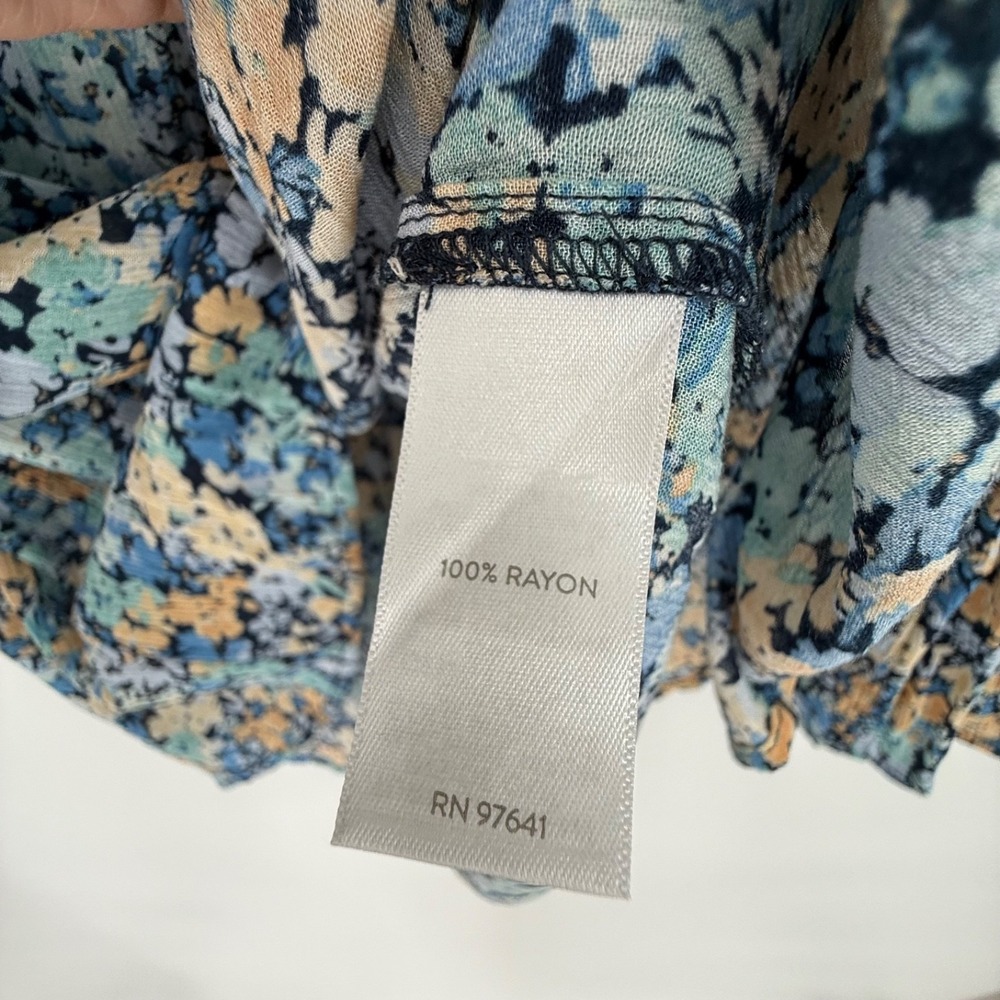 J Jill Shirt Women's Small Blue Floral Peasant Festival Boho Cottagecore Silky - Picture 5 of 6